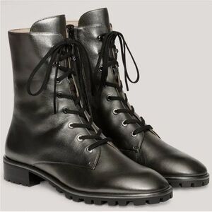 Stewart Whitman Lace-Up Combat Boots Laine Gun Metal with side Zipper Not worn